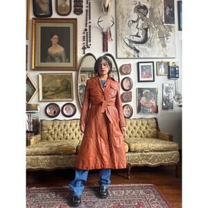 70s Leather Hooded Trench Coat w Belt  Size Medium by Hides at Alexandria